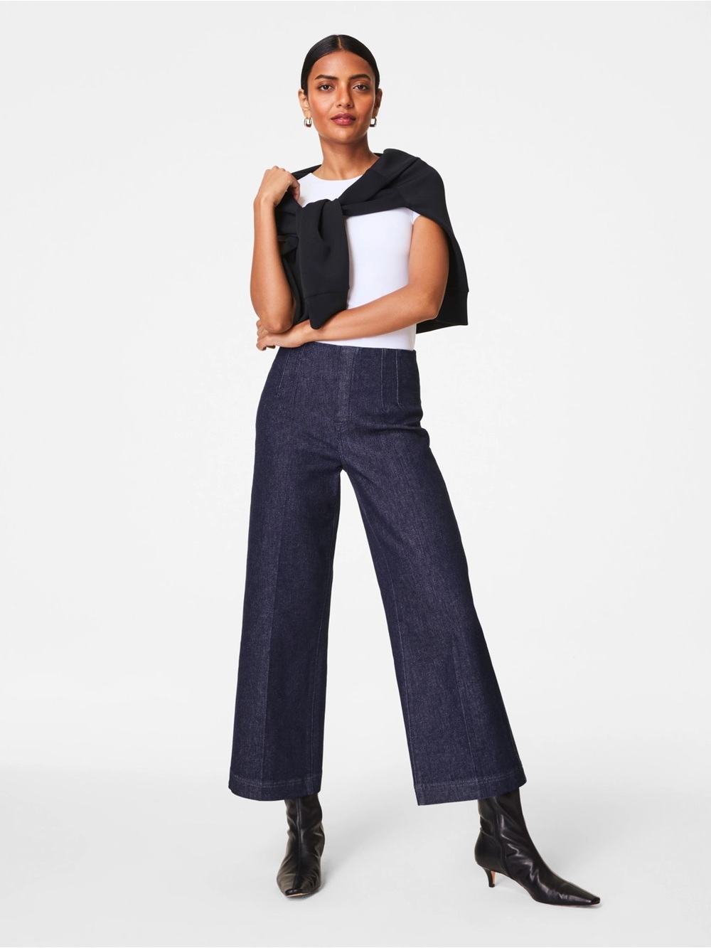 SPANX Zero Waistband Crop Wide Leg Jeans M Pull On Stretch Trouser Denim Capsule
